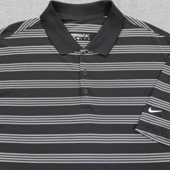 Nike Golf Polo Shirt Men's XL Black Striped Dri Fit Performance Stretch Golfer - Picture 2 of 10